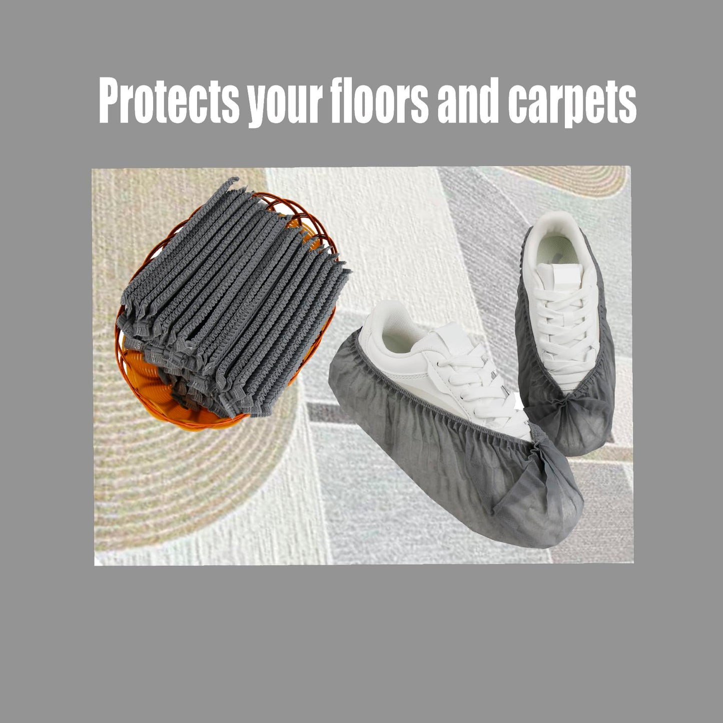 Disposable non-woven striped shoe covers (100 pcs - 50 pairs) durable, breathable, moisture-proof, thickened, odourless, simple and stylish design, suitable for men's size and women's size (grey)