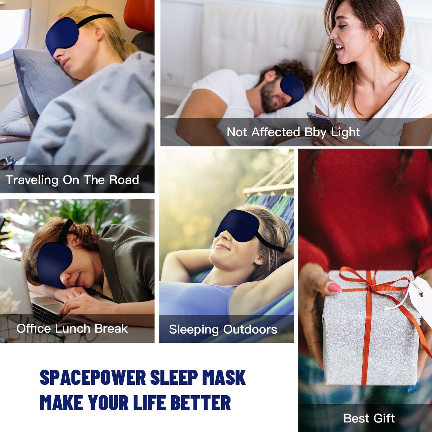 Satin Sleep Mask with Adjustable Strap (Blue)