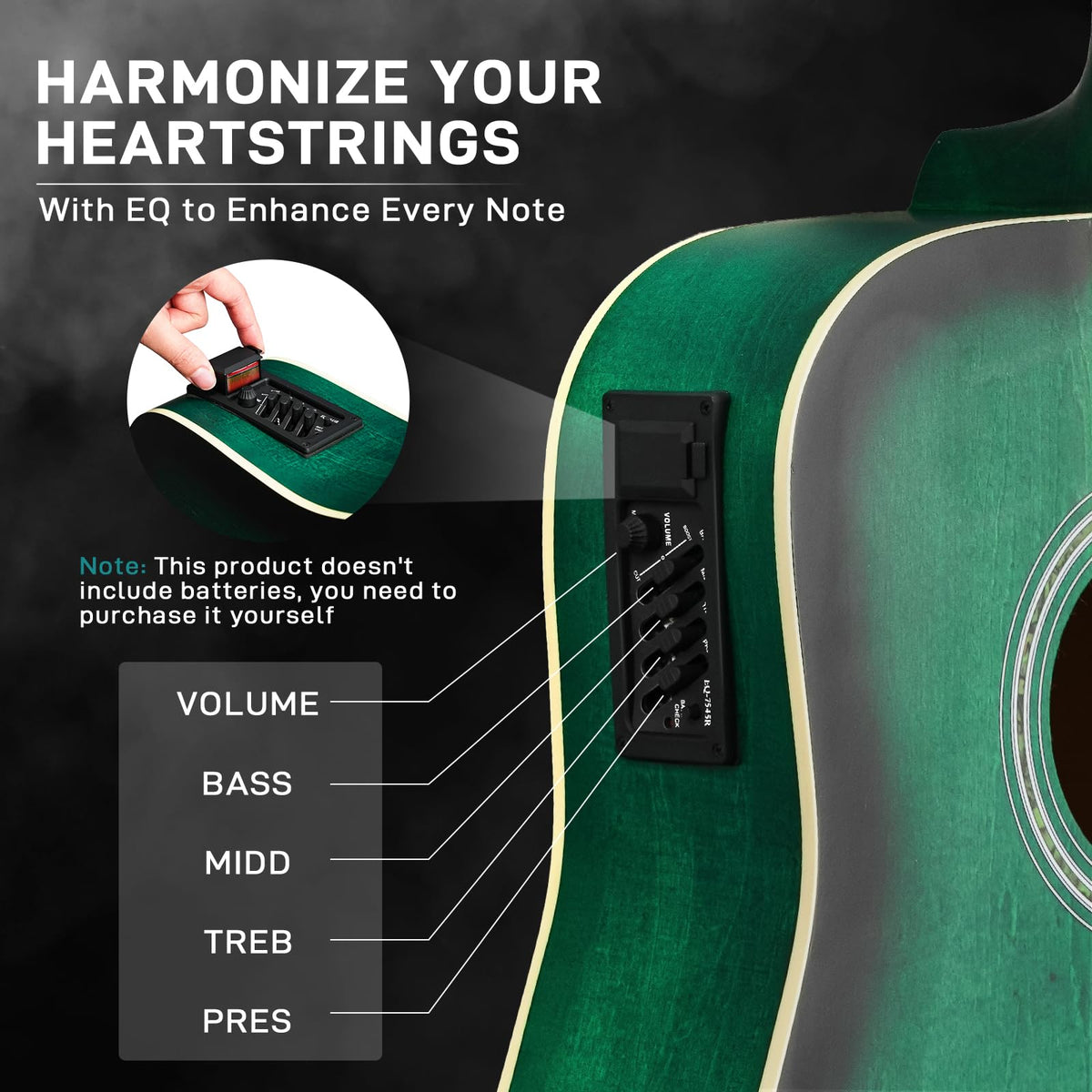 Ktaxon Full-Size Cutaway Acoustic Electric Guitar with Amp, Matte Green