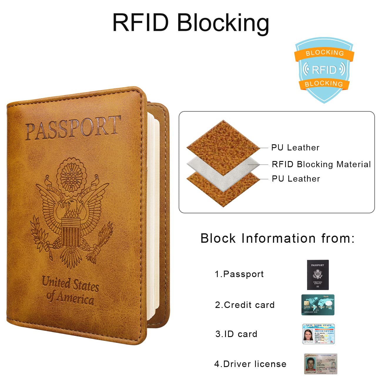 Travel Passport Wallet with RFID Shielding and Pen Slot (Brown)