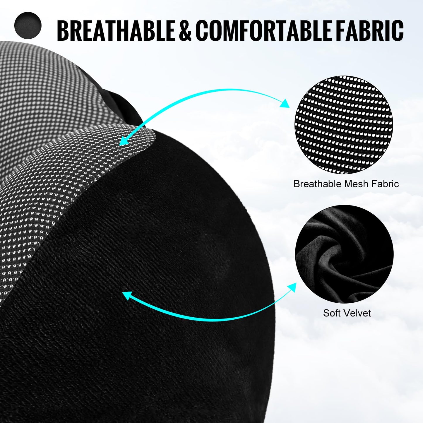 Cirorld Travel Pillow, Neck Pillow for Travel with Hood for Airplane, Velvet Memory Foam Neck Pillow Adult Head & Neck Support, for Long Flights Plane, Office, Cars Sleeping & Rest (Black)