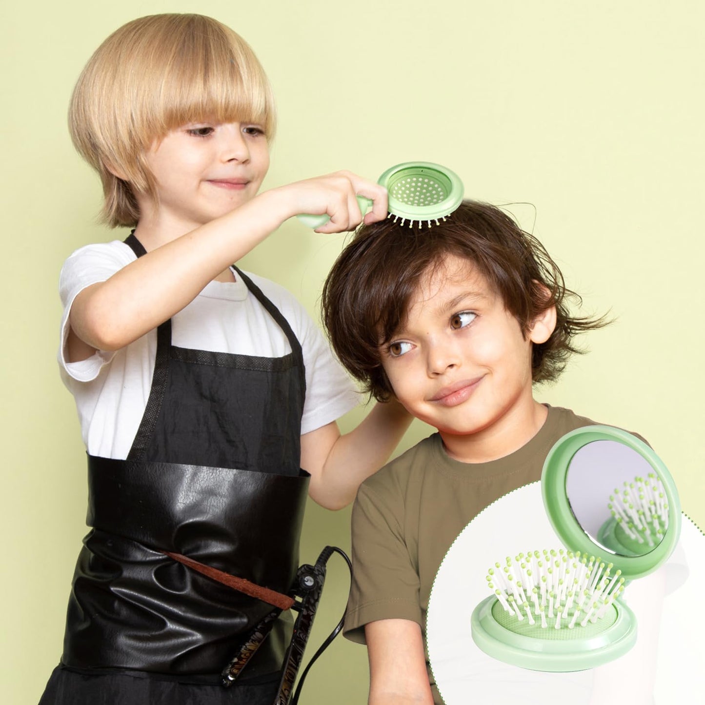 Round Folding Brush with Mirror (Fresh Green)