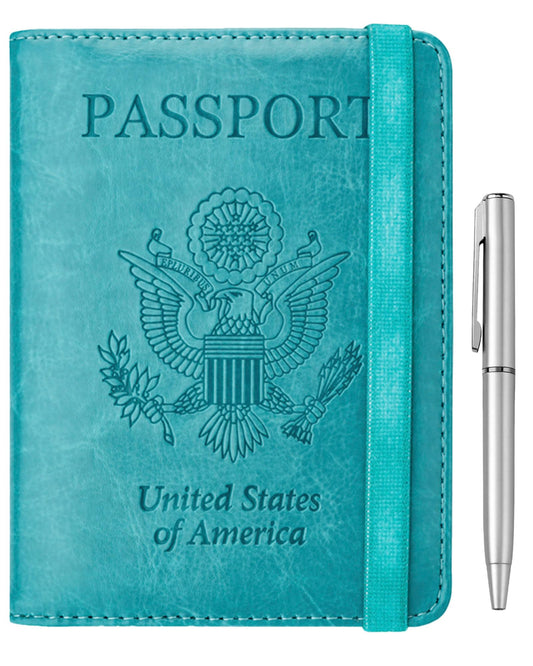 Travel Passport Wallet with RFID Shielding and Pen Slot (Turquoise Blue)