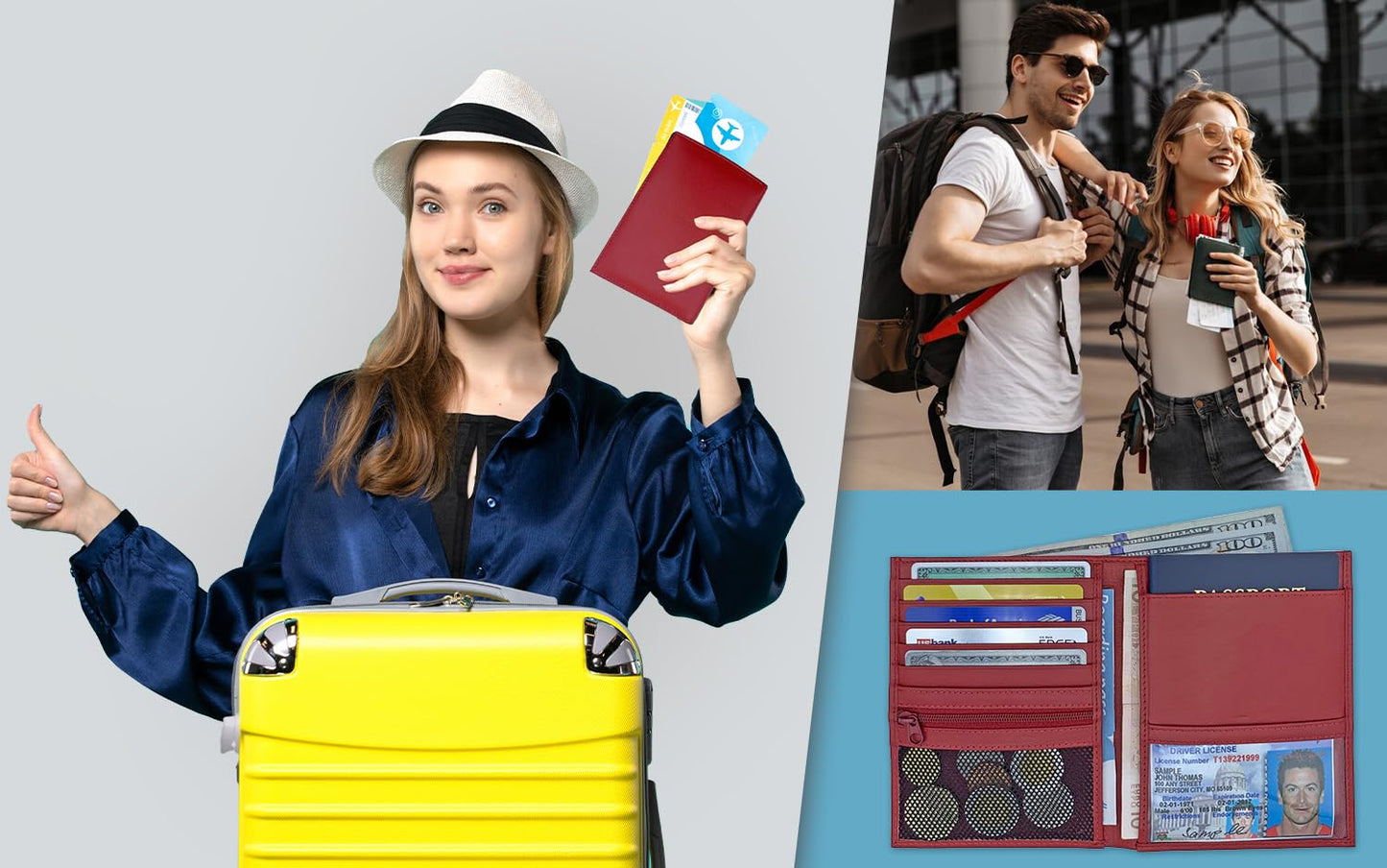 Leather RFID-Shielding Passport Holder and Wallet (Red)