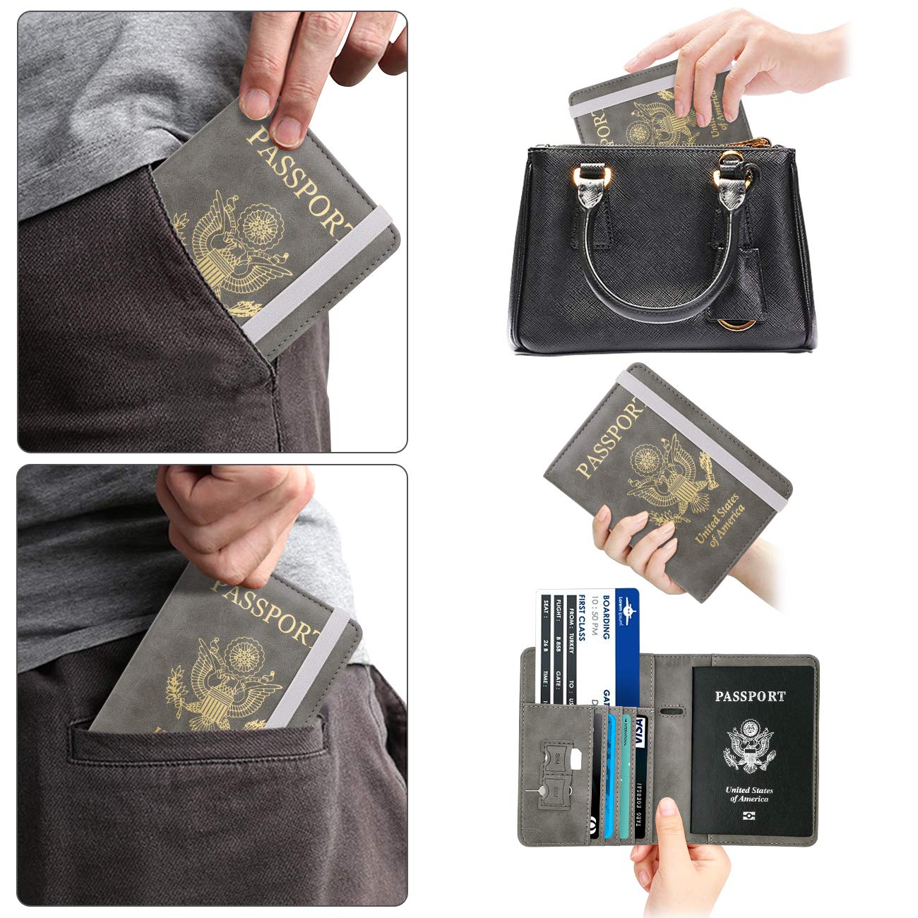 Travel Passport Wallet with RFID Shielding and Pen Slot (Grey)