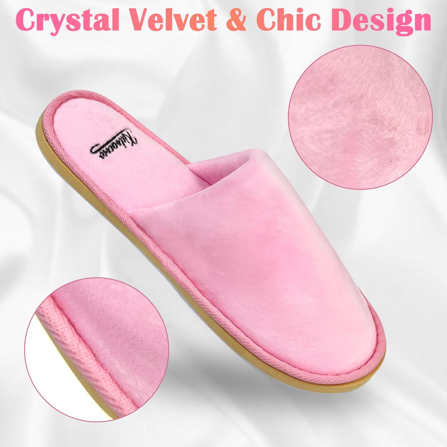 KIDOACOW 6 Pairs Disposable Slippers for Guests Non-slip Spa Slippers, Super Large Crystal Velvet Closed Toe Guest Slippers Reusable Thickened Upper&Sole Hotel Slippers for Women, Men, Indoor, Travel