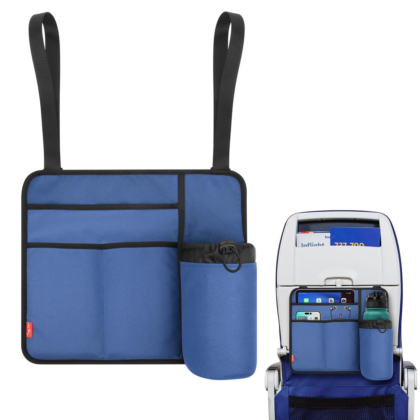 Airplane Seat Back Organizer with Hygienic Tray Table Cover (Blue)