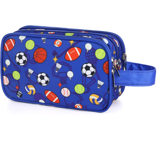 Vipdeal Kids Toiletry Bag for Boys, Travel Toiletry Bag for Little Young Boys Waterproof Hanging Wash Bag Toddler Traveling Toiletries, Soccer Balls Blue