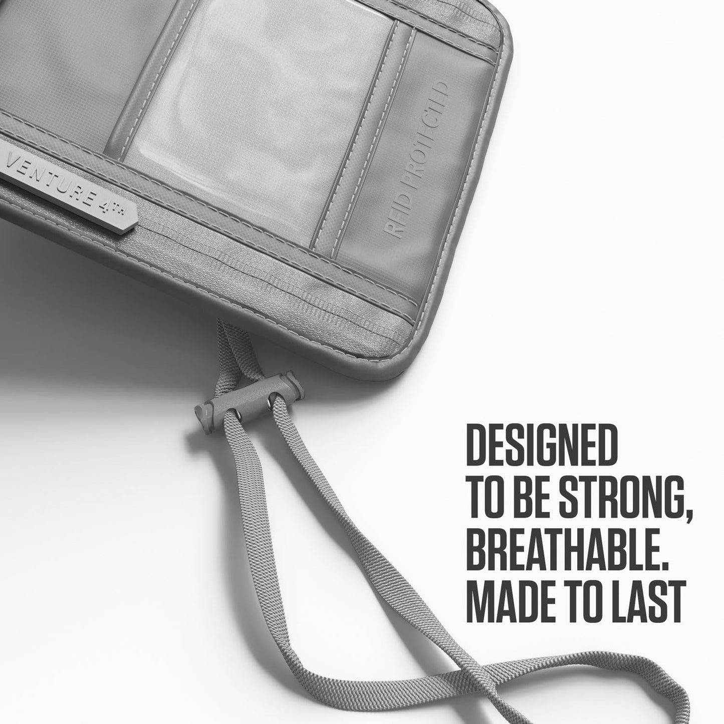 VENTURE 4TH Passport Holder Neck Wallet with RFID Blocking Nylon Lining - Hidden Neck Pouch for Travel (Sleek Silver)