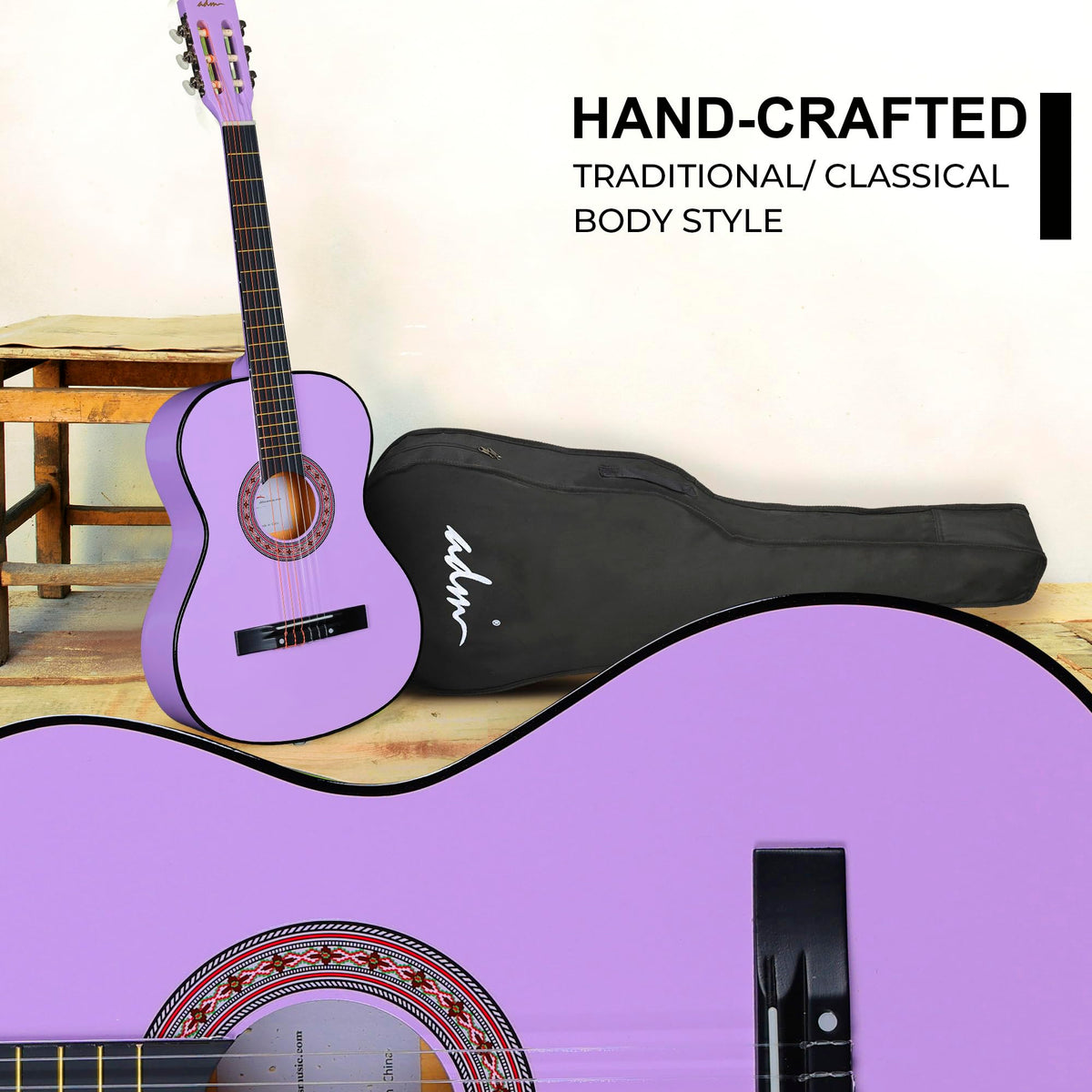 ADM Beginner Acoustic Classical Guitar 38 Inch Nylon Strings Wooden Guitar Bundle Kit for Kid Boy Girl Student Youth Guitarra Online Lessons with Gig Bag, Strap, Tuner, Strings, Purple