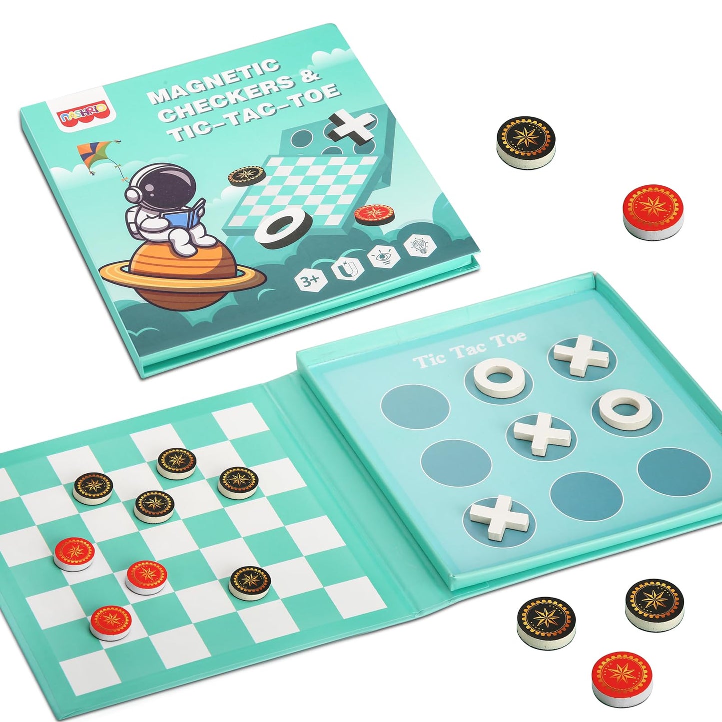 Checkers Board Game for Kids 4-12, 2 in 1 Magnetic Checkers and Tic-Tac-Toe Sets Travel Toys Travel Games, Ideal Gifts for Young Kids 4 5 6 7 8 9