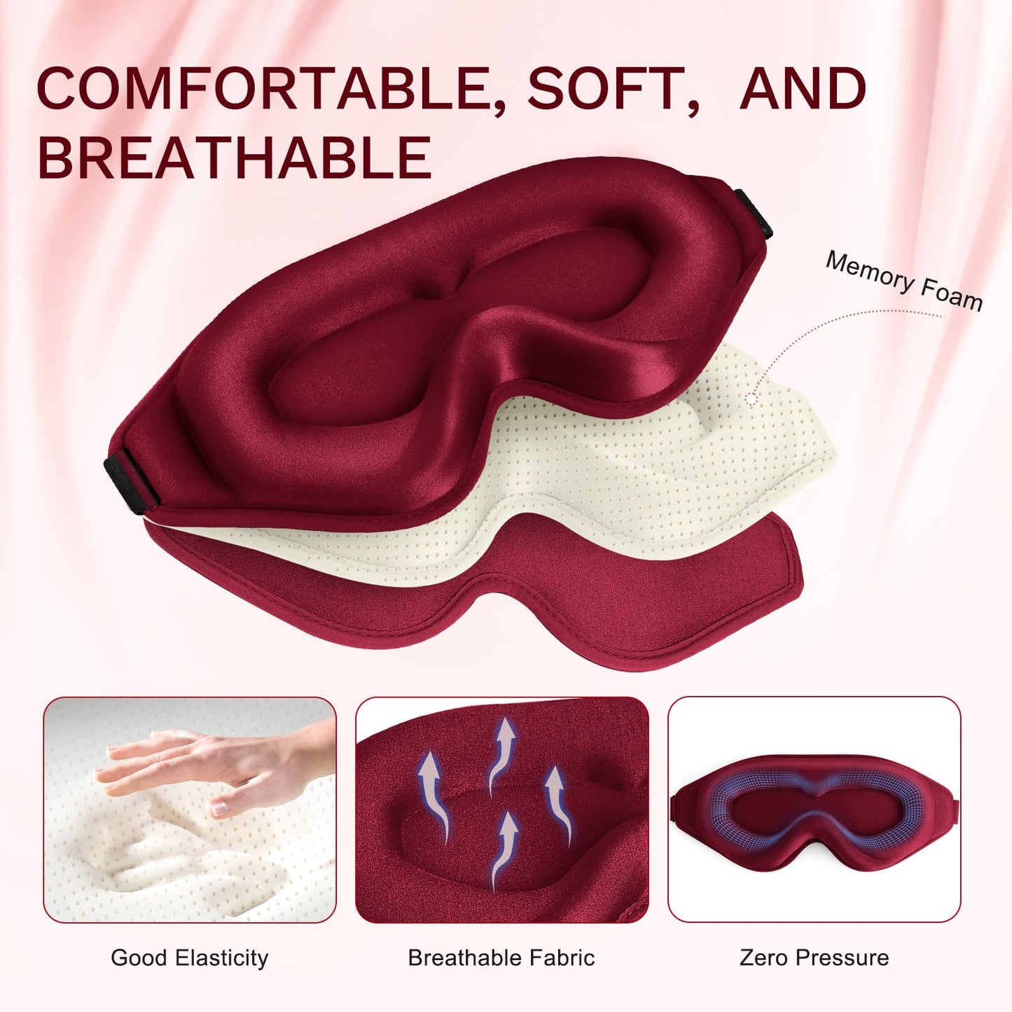 FlyCoco 3D Contoured Sleep Mask that Blocks 99% of Light (Red)