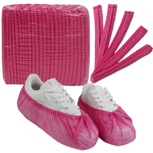 Disposable non-woven striped shoe covers (100 pcs - 50 pairs) durable, breathable, moisture-proof, thickened, odourless, simple and stylish design, suitable for men's size and women's size (Pink.)