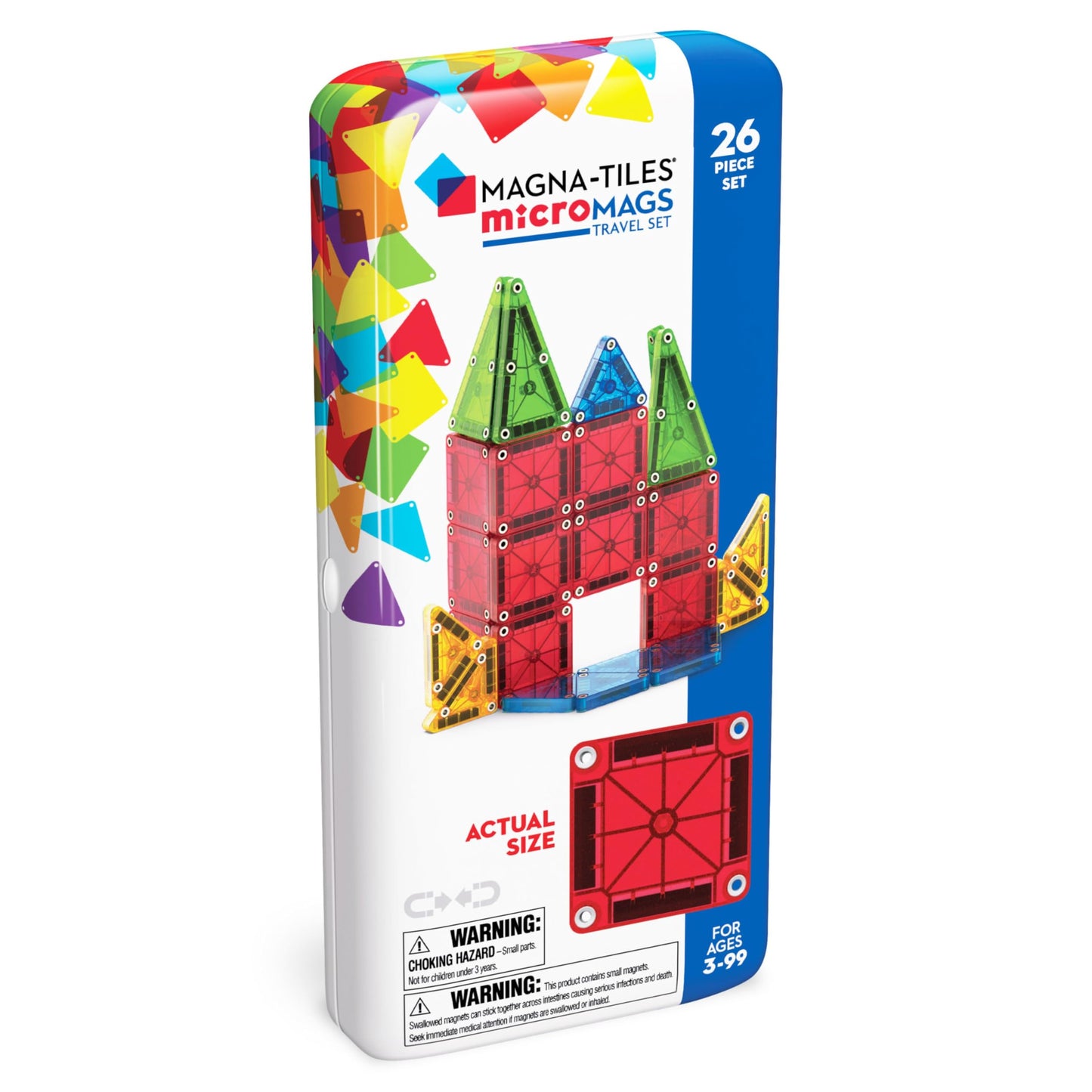 MAGNA-TILES microMAGS 26-Piece Travel Magnetic Construction Set – Bold Colors, The Original Magnetic Building Brand