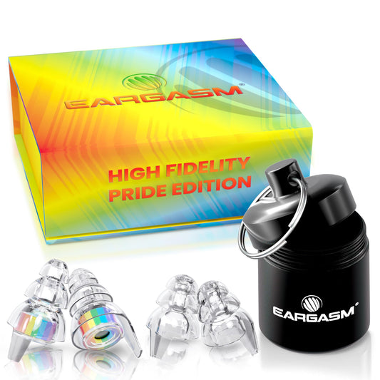 Eargasm High Fidelity Earplugs with Rainbow Filters - Reusable Noise Reduction Hearing Protection Ear-Plugs with Carrying Case for Concerts, Festivals, Raves, Musicians, Live Events, Sports