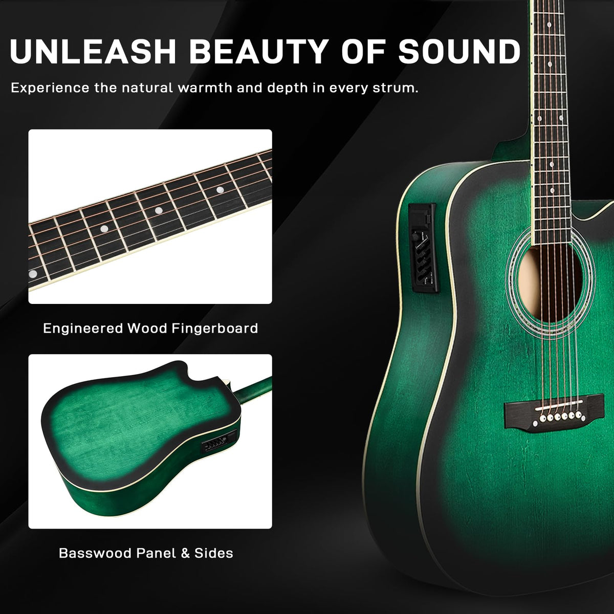 Ktaxon Full-Size Cutaway Acoustic Electric Guitar with Amp, Matte Green