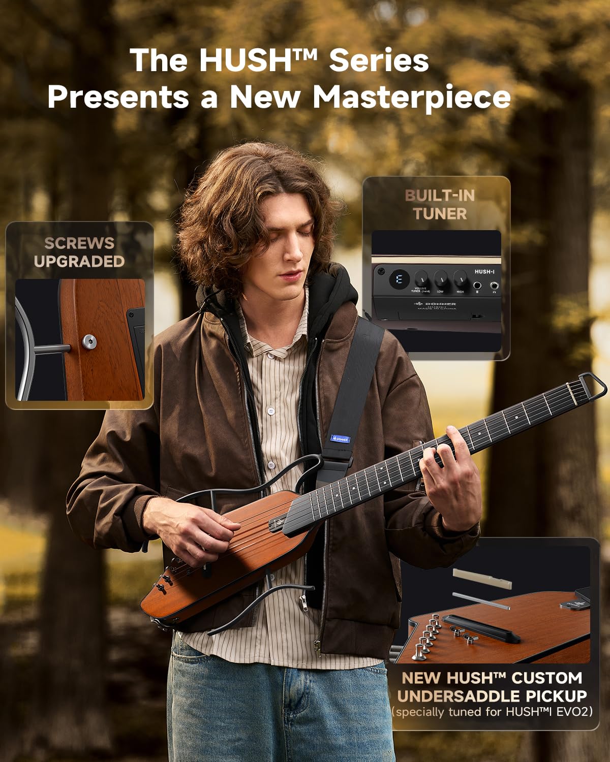 Donner HUSH I EVO2 Acoustic Electric Travel Guitar (Natural)