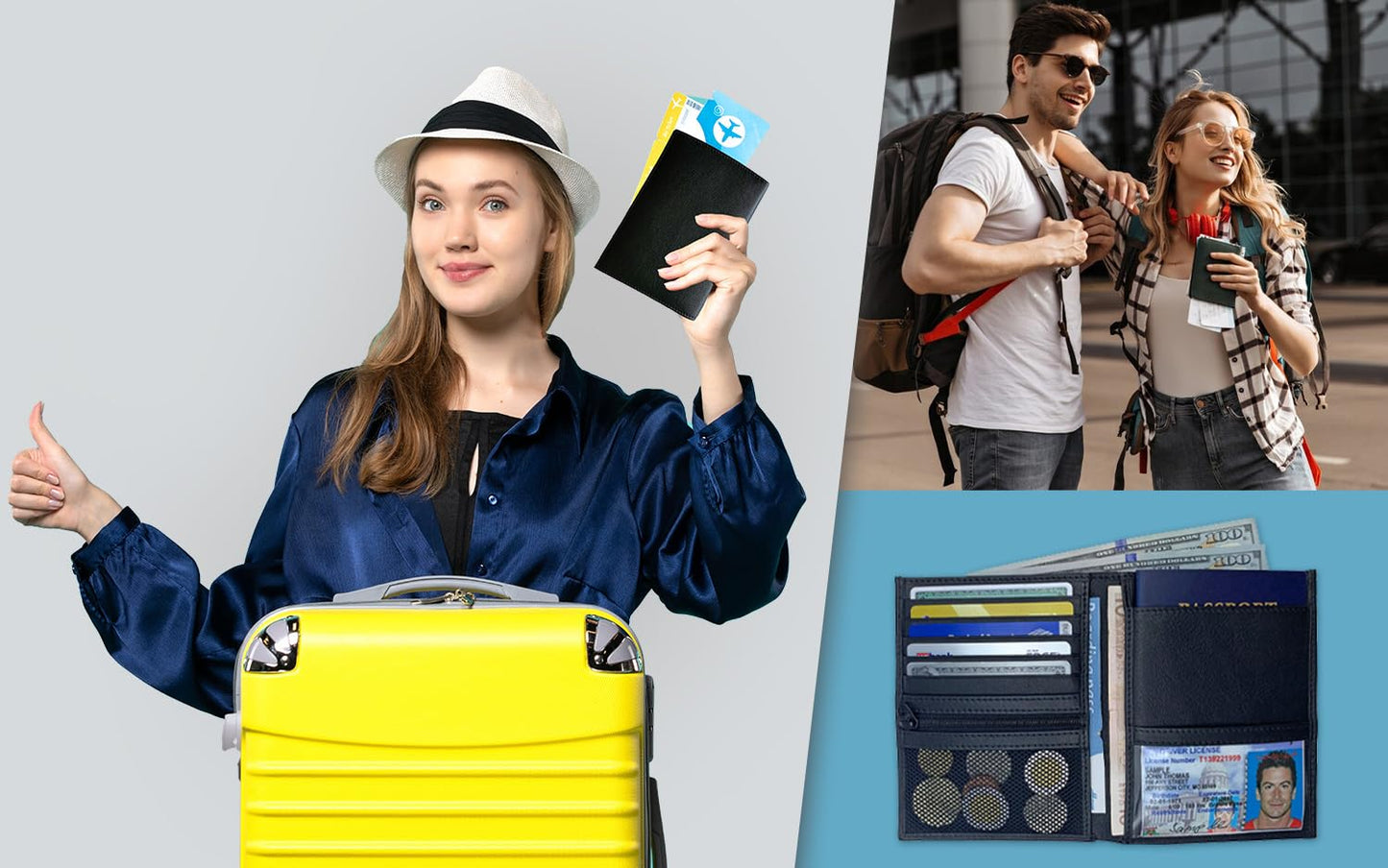 Leather RFID-Shielding Passport Holder and Wallet (Black)