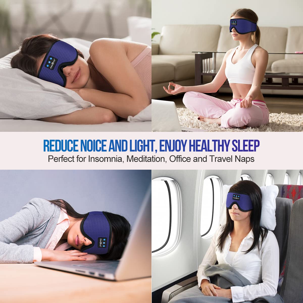 MUSICOZY 3D Bluetooth 5.2 Sleep Headphones, Breathable Wireless Music Eye Mask, Sleeping Headphones with Headband for Side Sleepers, Women, Men, Air Travel, Unique Tech Gifts