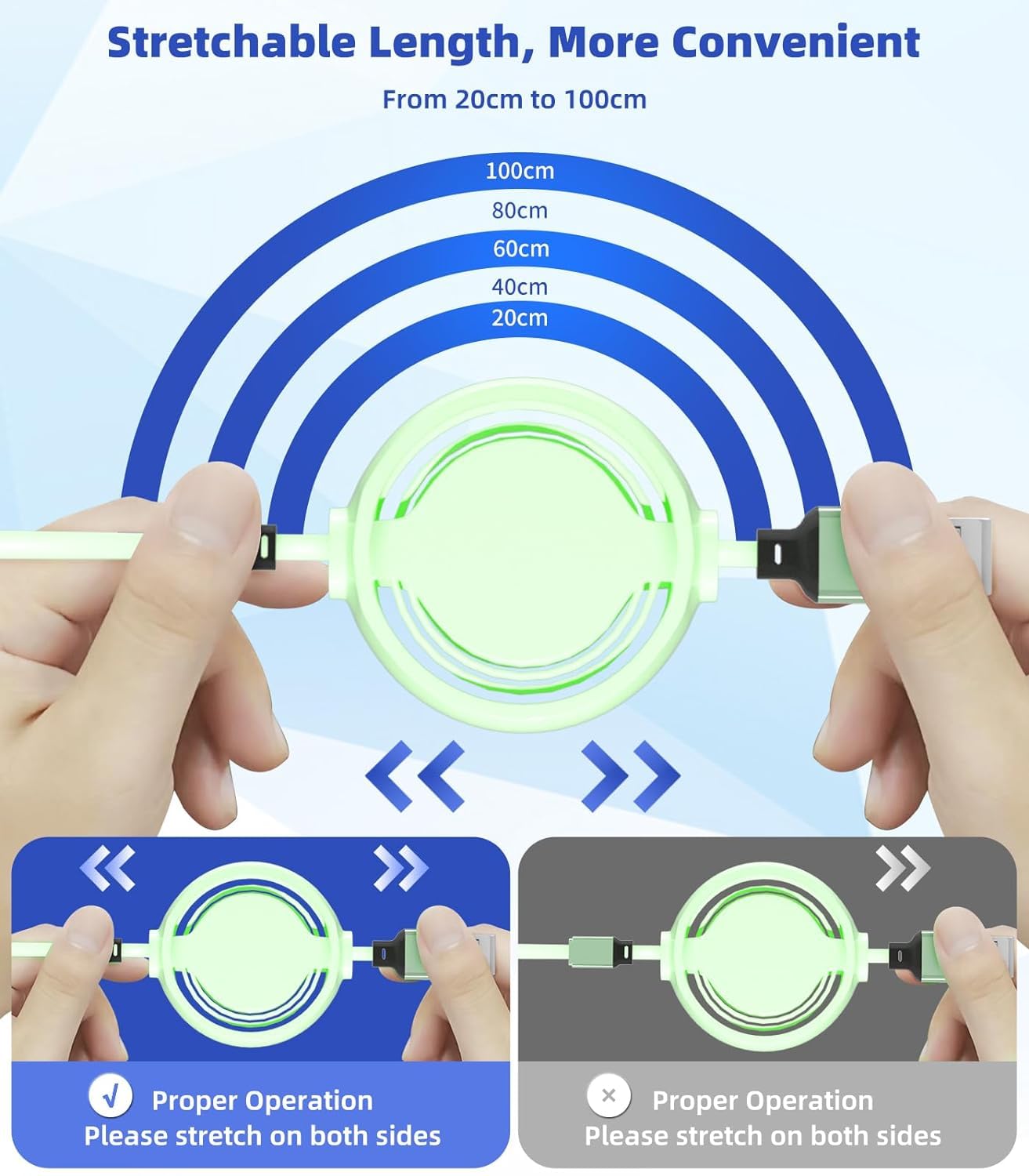 GLOGO 3 in 1 Retractable Charging Cable [3A,3FT] Multi USB Cable Fast Charger Cord for Phone, Samsung, iPad, Tablets, Switch and More (Green)