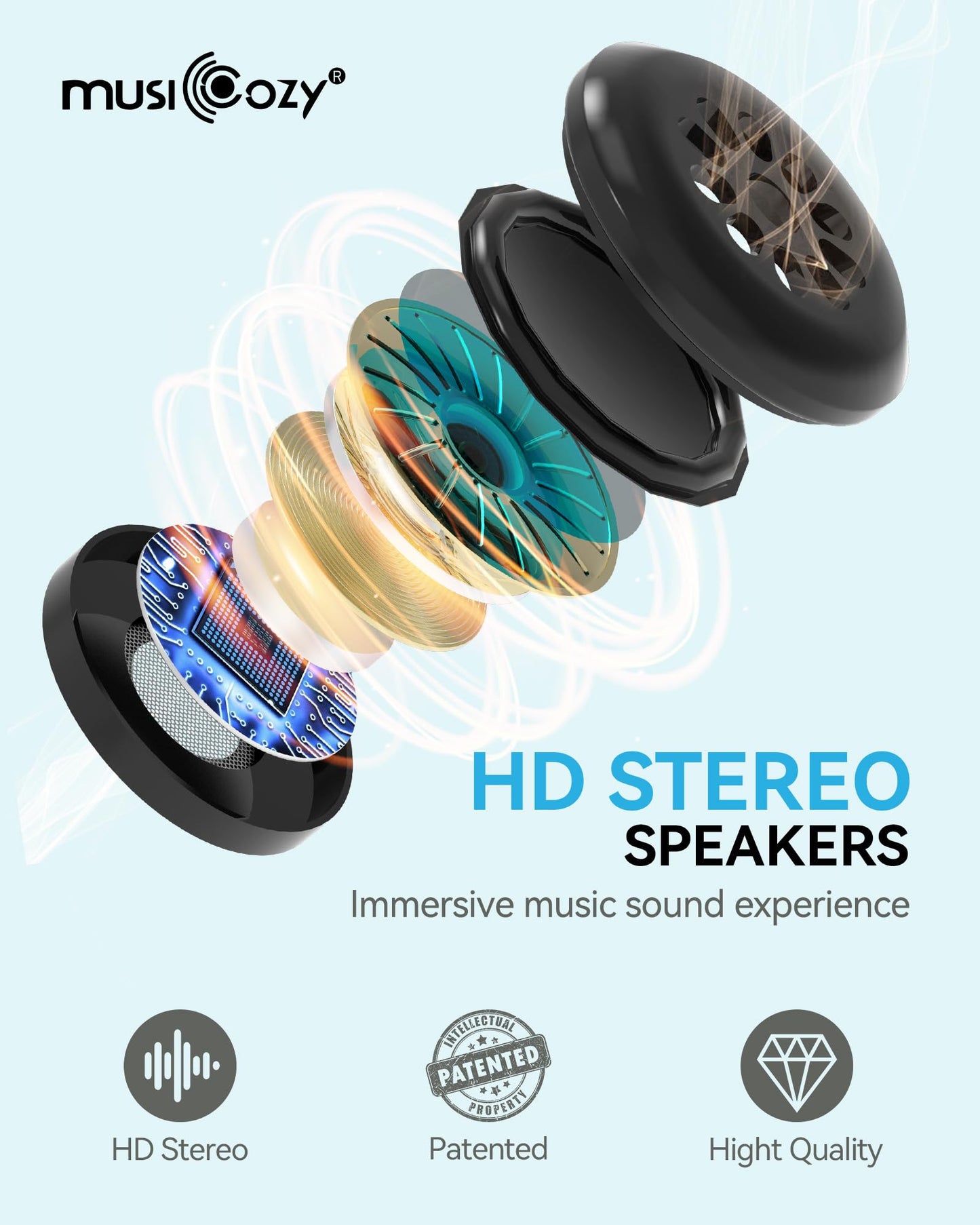 MUSICOZY Sleep Headphones Bluetooth Sleep Eye Mask for Sleeping, Headband Wireless Music Sleeping Masks Headphones, Sleep Earbuds for Side Sleepers Men Women with Speakers Cool Tech Gadgets(Grey)