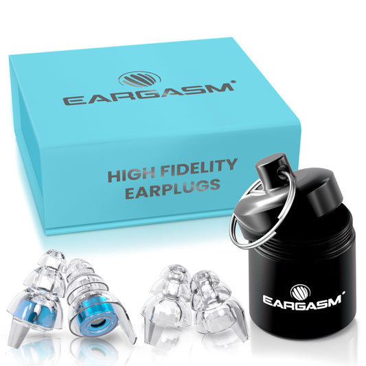 Eargasm High Fidelity Earplugs with Blue Filters - Reusable Noise Reduction Hearing Protection Ear-Plugs with Carrying Case for Concerts, Festivals, Raves, Musicians, Live Music, Sporting Events