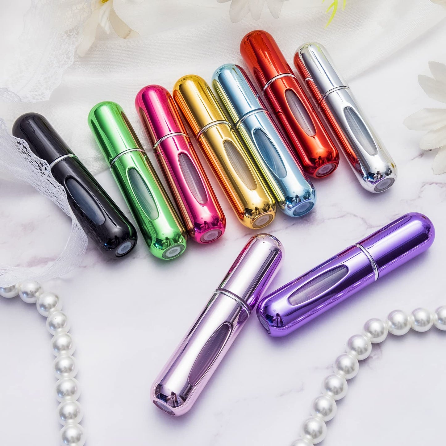 Yamadura Portable Mini Refillable Perfume Atomizer Bottle Refillable Spray, Atomizer Perfume Bottle, Scent Pump Case, Perfume Atomizer Refillable Travel (5ml, 4 Pack)(Red, Rose Red, Purple, Green)