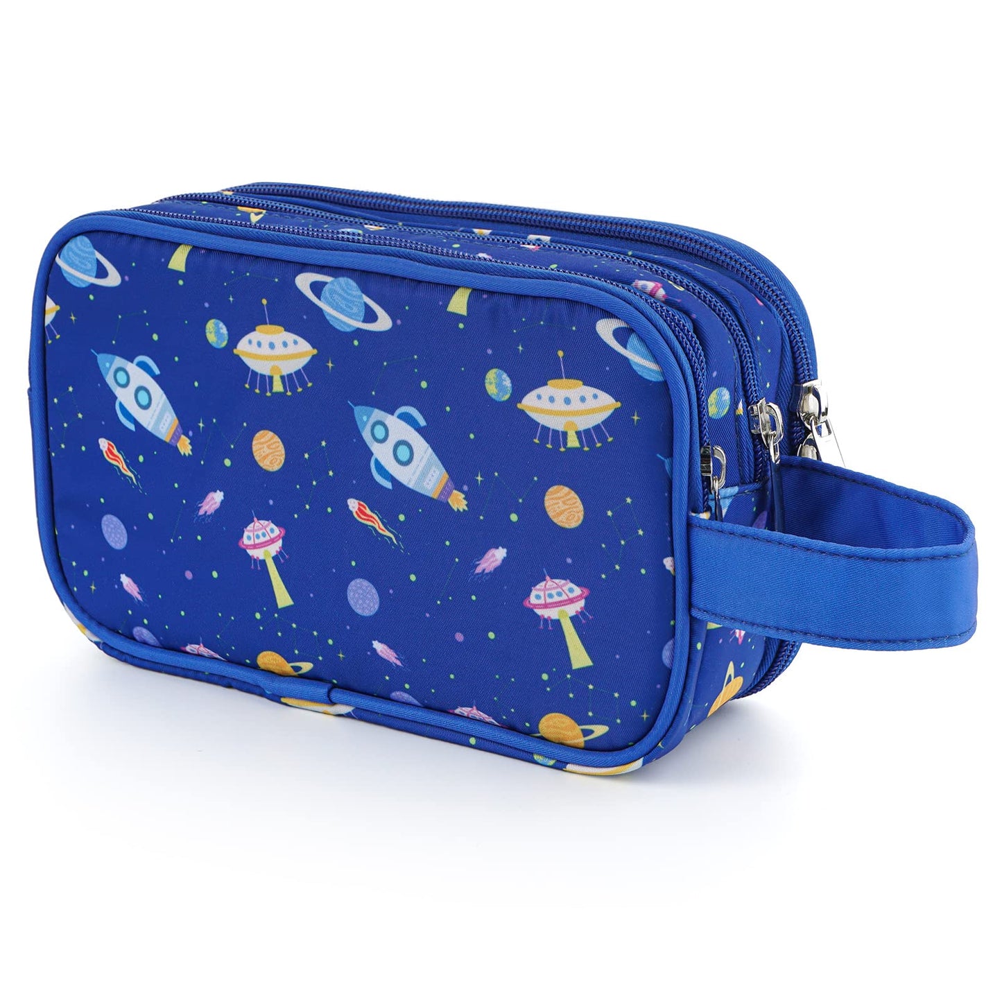 Vipdeal Kids Toiletry Bag for Boys, Travel Toiletry Bag for Little Young Boys Waterproof Hanging Wash Bag Toddler Traveling Toiletries, Space Blue