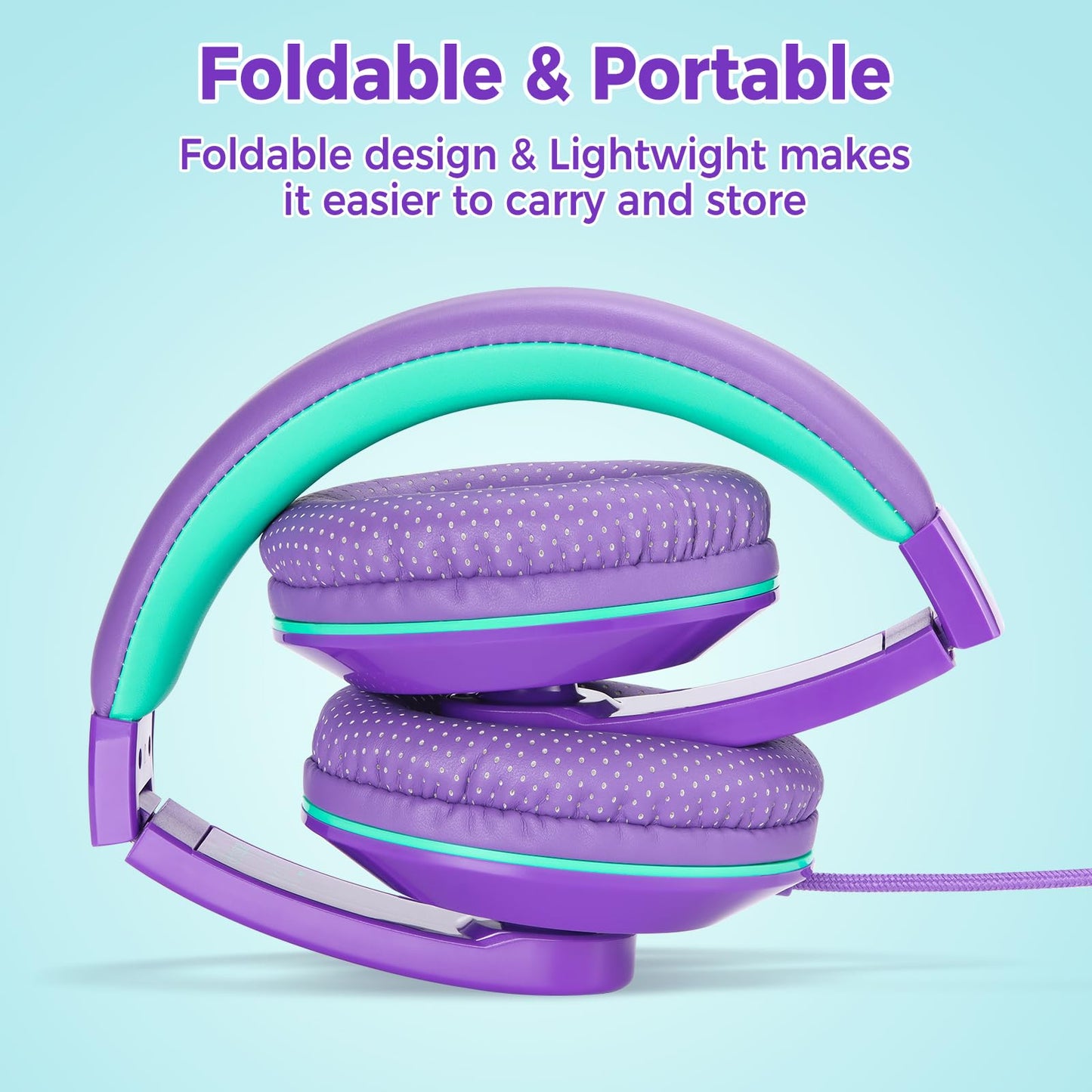 rockpapa Comfort+ Kids Headphones with Microphone, Boys Girls Student Over-Ear Headphones Wired Foldable for School Classroom Laptop PC Computer Tablet Purple Green