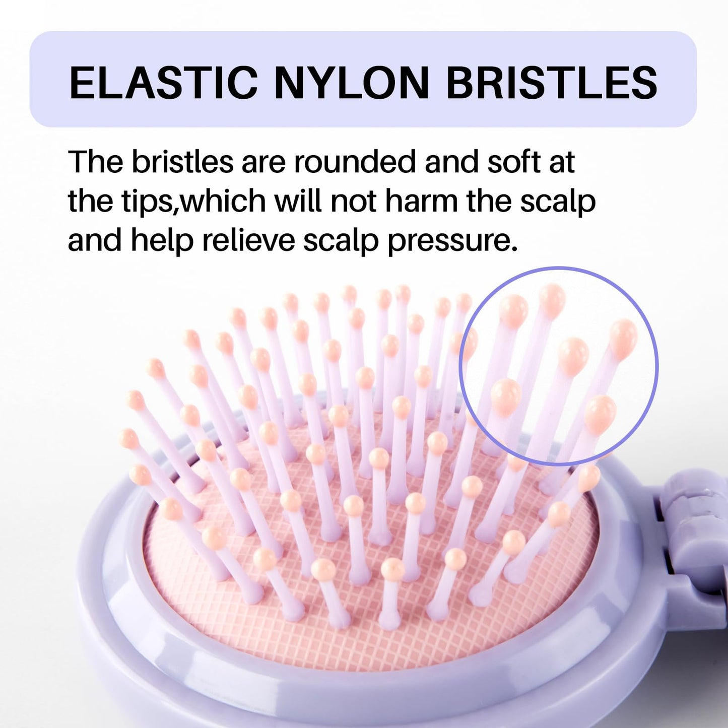 Round Folding Hairbrush with Mirror (Lavender Purple)