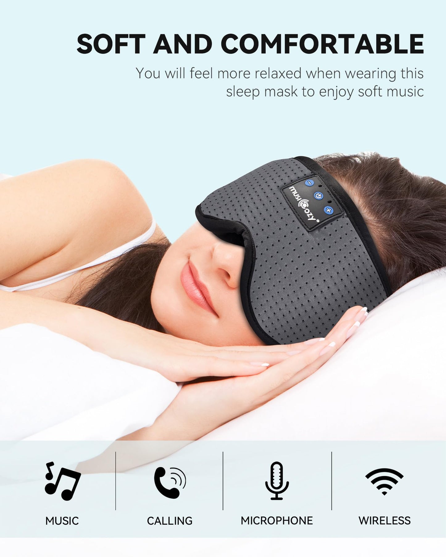 MUSICOZY Sleep Headphones Bluetooth Sleep Eye Mask for Sleeping, Headband Wireless Music Sleeping Masks Headphones, Sleep Earbuds for Side Sleepers Men Women with Speakers Cool Tech Gadgets(Grey)