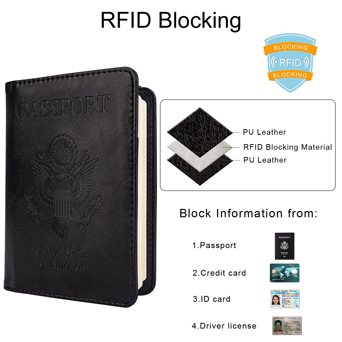 Travel Passport Wallet with RFID Shielding and Pen Slot (Black)