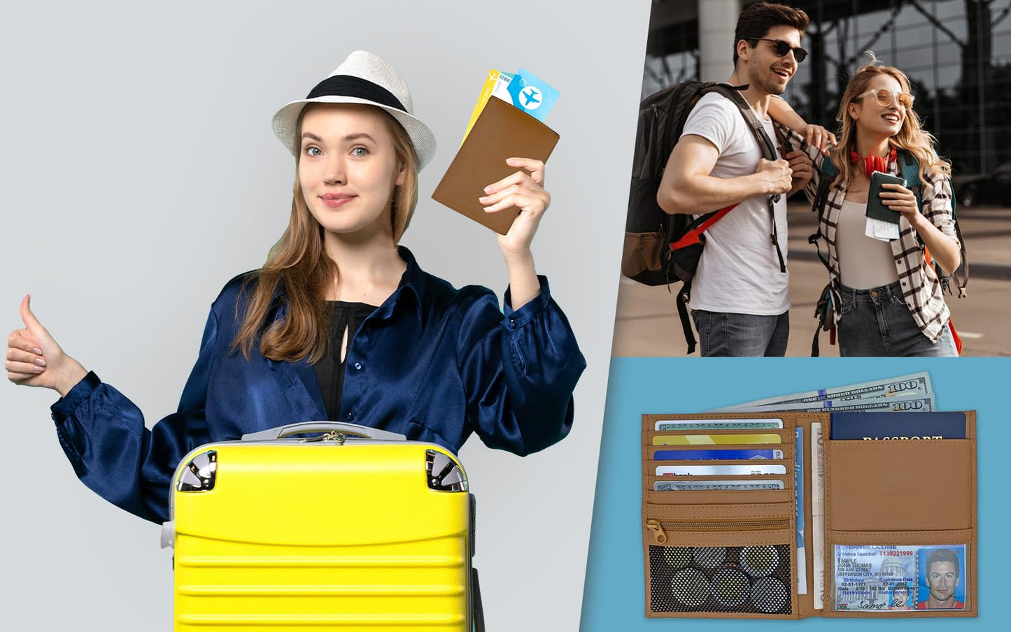 Leather RFID-Shielding Passport Holder and Wallet (Light Brown)