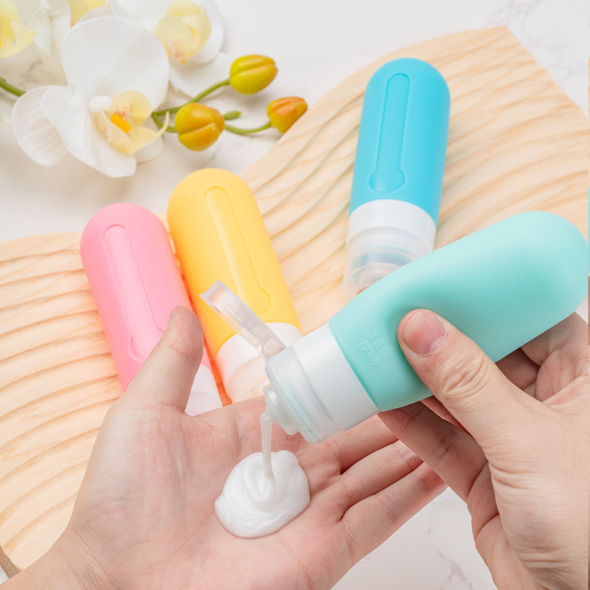 16-Piece Travel Toiletries Set with 3 oz. Bottles (Spring Colors)