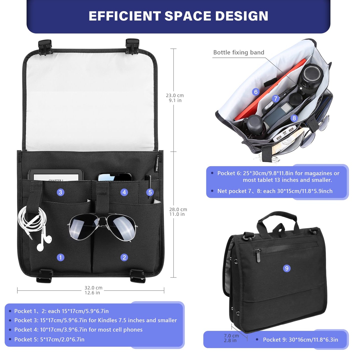 Airplane Seat Organizer with Tray Table Cover and Expandable Pockets