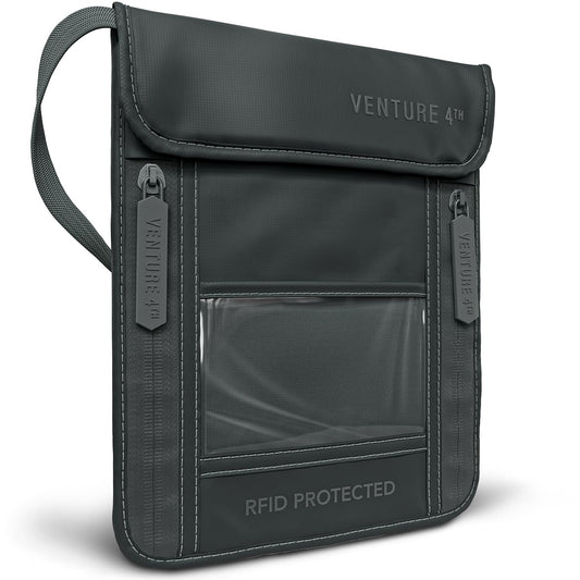 VENTURE 4TH Passport Holder Neck Wallet with RFID Blocking Nylon Lining - Hidden Neck Pouch for Travel (Sleek Gray)