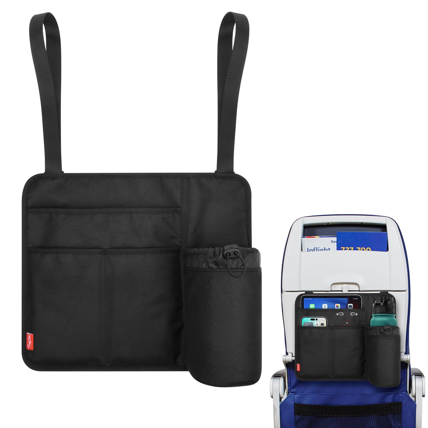 Airplane Seat Back Organizer with Hygienic Tray Table Cover (Black)