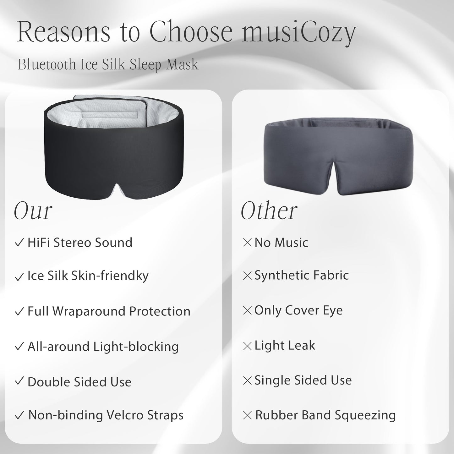 MUSICOZY Ice Silk Sleep Headphones with Bluetooth Mask, Eye Mask for Sleeping in Total Darkness, 5.4 Bluetooth Sleep Mask Sleep Headphones, Soft, Gifts for Men Women (Black)