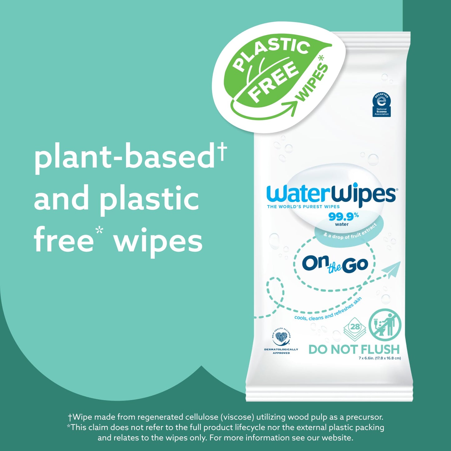 WaterWipes On The Go Wipes, 99.9% Water-Based Wipes for Travel, Sports, and to Refresh Skin, Unscented & Hypoallergenic, 28 Count (1 Pack)