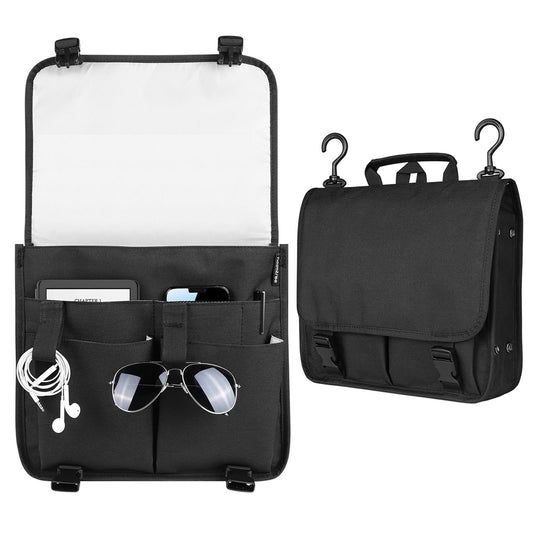 Airplane Seat Organizer with Tray Table Cover and Expandable Pockets