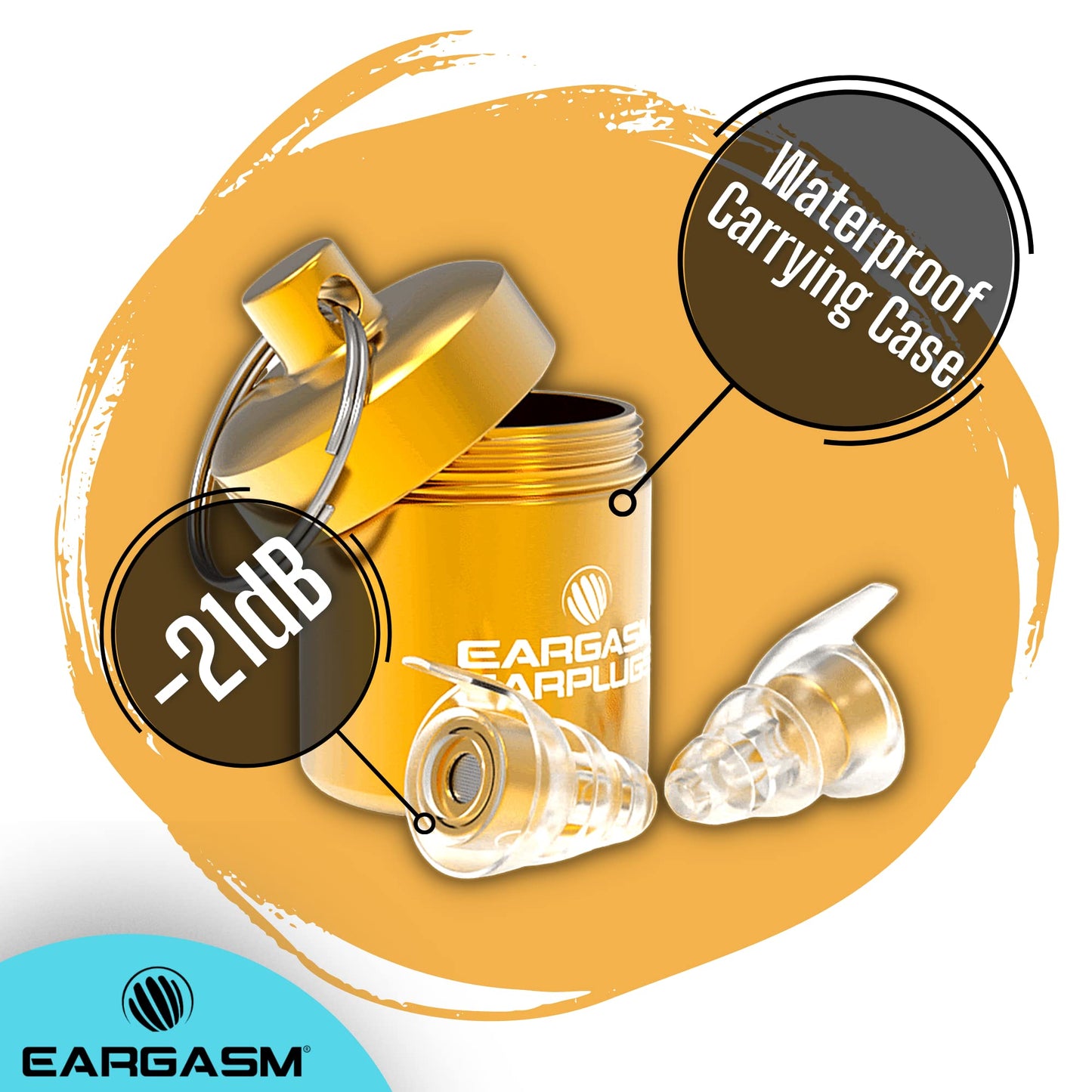 Eargasm High Fidelity Earplugs with Gold Filters - Reusable Noise Reduction Hearing Protection Ear-Plugs with Carrying Case for Bartenders, Concerts, Festivals, Raves, Musicians, Live Music, Sports