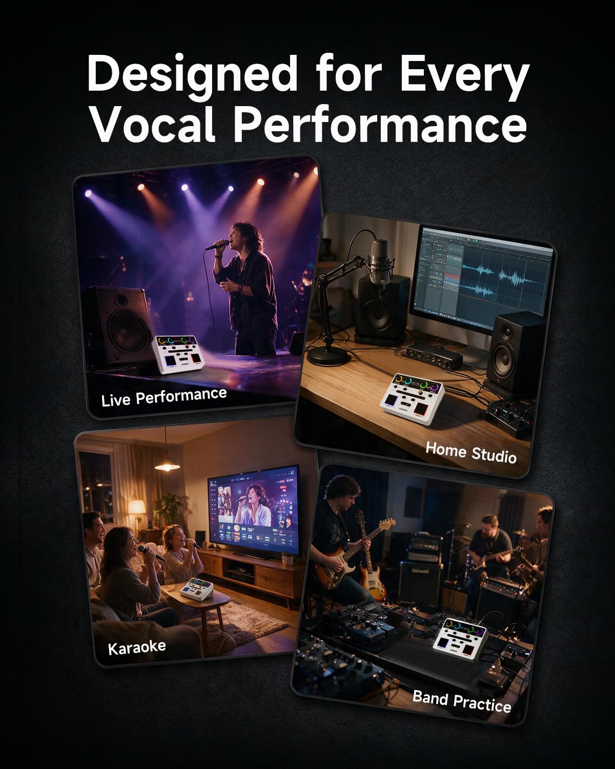 AVE-100 Vocal Effects Processor, Vocal Harmonizer with Pitch Correction, Harmony, Reverb & Delay, Key Detection, Anti-Feedback, Loop Recorder, 48V Phantom Power for Singers, Live Performance & Record
