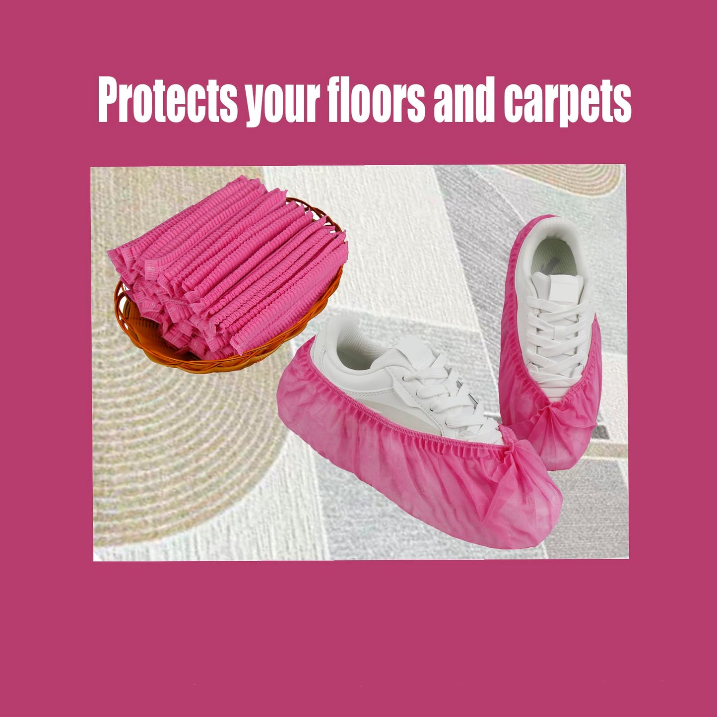 Disposable non-woven striped shoe covers (100 pcs - 50 pairs) durable, breathable, moisture-proof, thickened, odourless, simple and stylish design, suitable for men's size and women's size (Pink.)