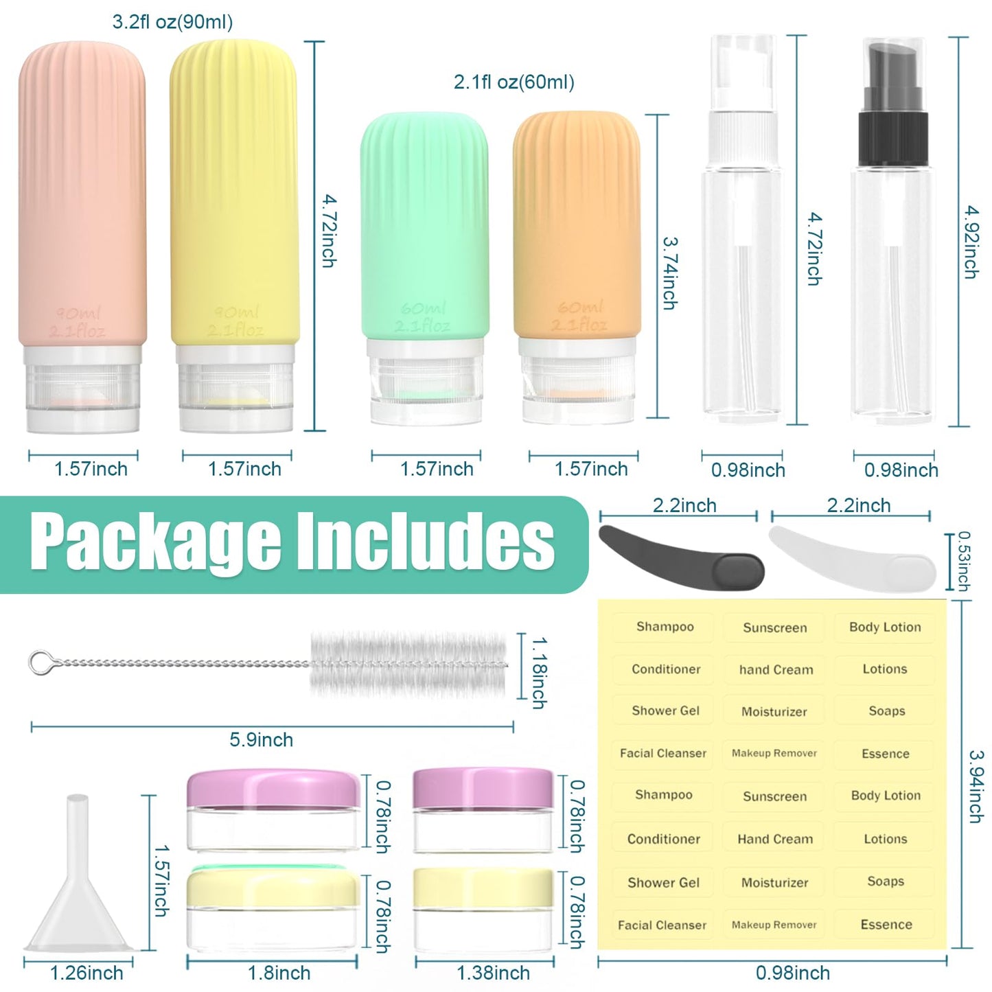 16-Pack Travel Bottle Set with Atomizer (Spring Colors)