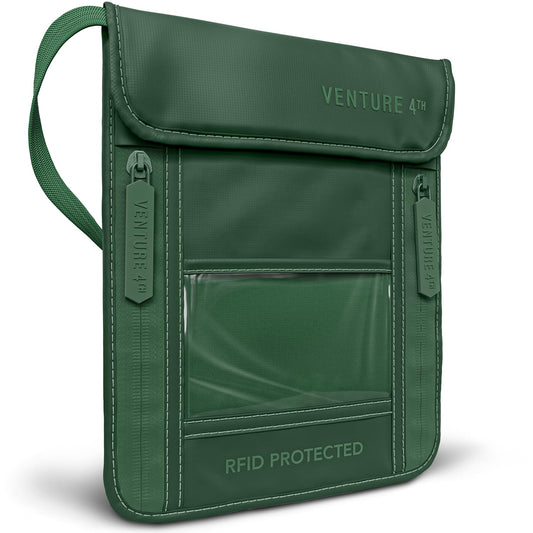 VENTURE 4TH Passport Holder Neck Wallet with RFID Blocking Nylon Lining - Hidden Neck Pouch for Travel (Sleek Army Green)