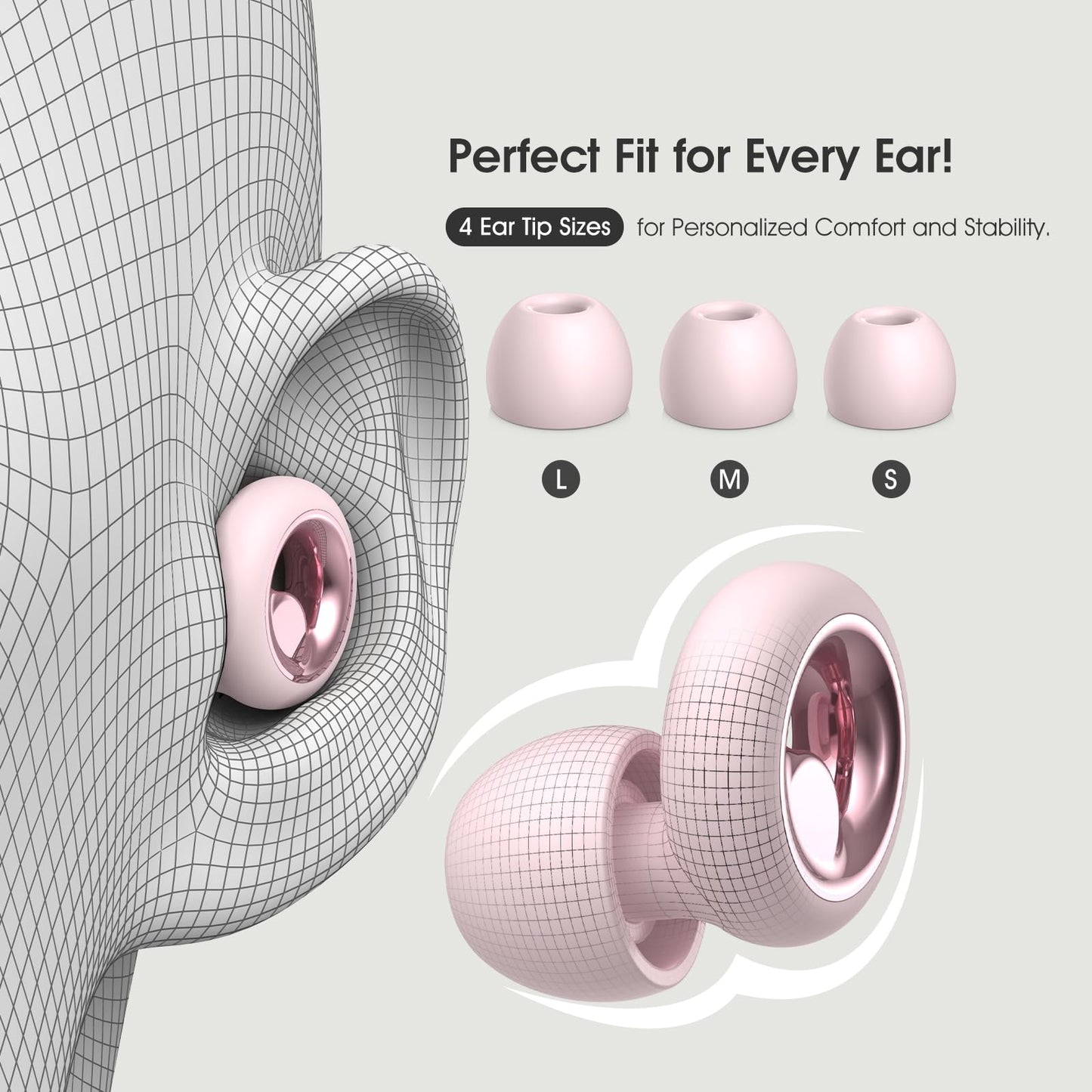 Vosaf Ear Plugs for Sleeping Noise Cancelling, Soft Ear Plugs for Concert, 45dB Reusable Ear Plugs for Noise Reduction with 8 Ear Tips, Silicone Hearing Protection Earplugs for Sleep, Work (Pink)