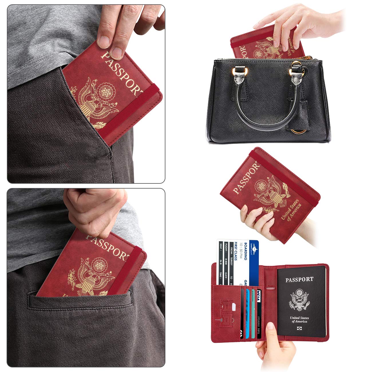 Travel Passport Wallet with RFID Shielding and Pen Slot (Red)