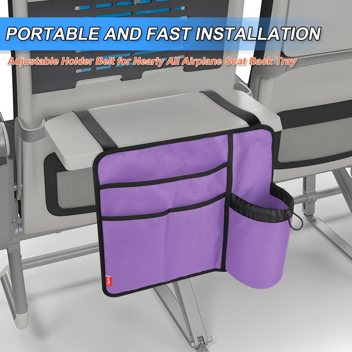 Airplane Seat Back Organizer with Hygienic Tray Table Cover (Purple)