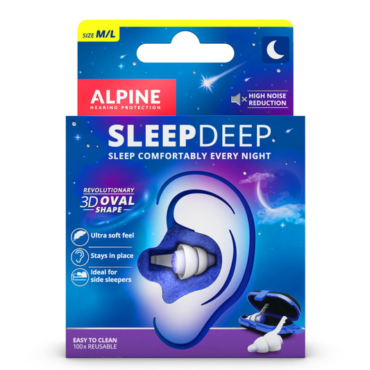 Alpine SleepDeep Mini - Soft Ear Plugs for Sleeping and Concentration - New 3D Oval Shape and Noise Reducing Gel for Better Attenuation - 27dB - Ideal for Side Sleeper - 1-Pair Reusable: S