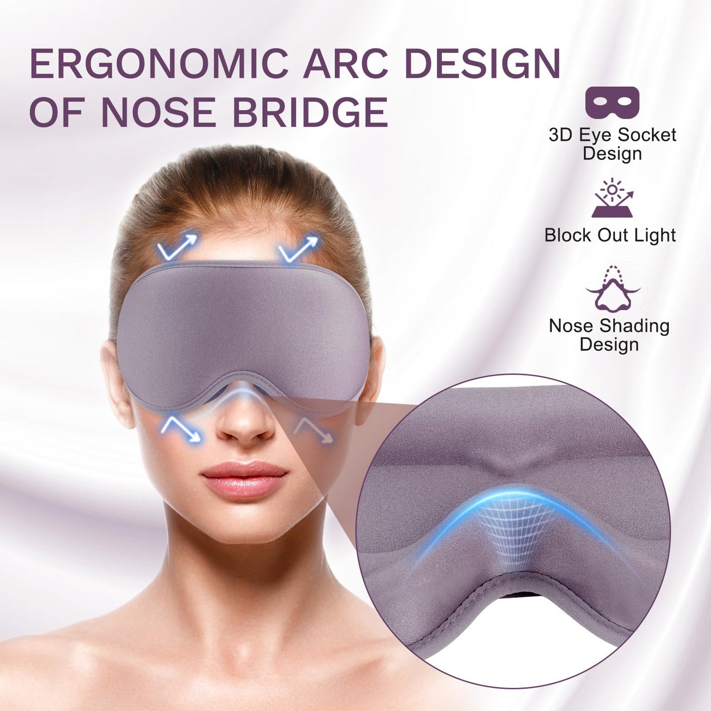 FlyCoco 3D Contoured Sleep Mask that Blocks 99% of Light (Light Purple)